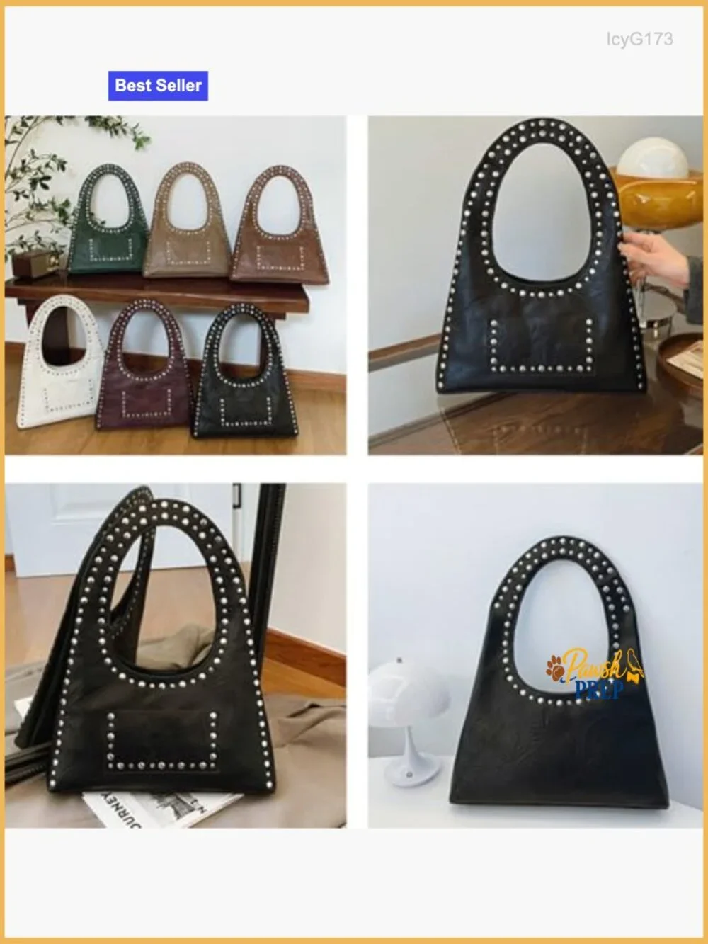 Vintage Studded PU Leather Hobo Shoulder Bag Tote Purse Punk